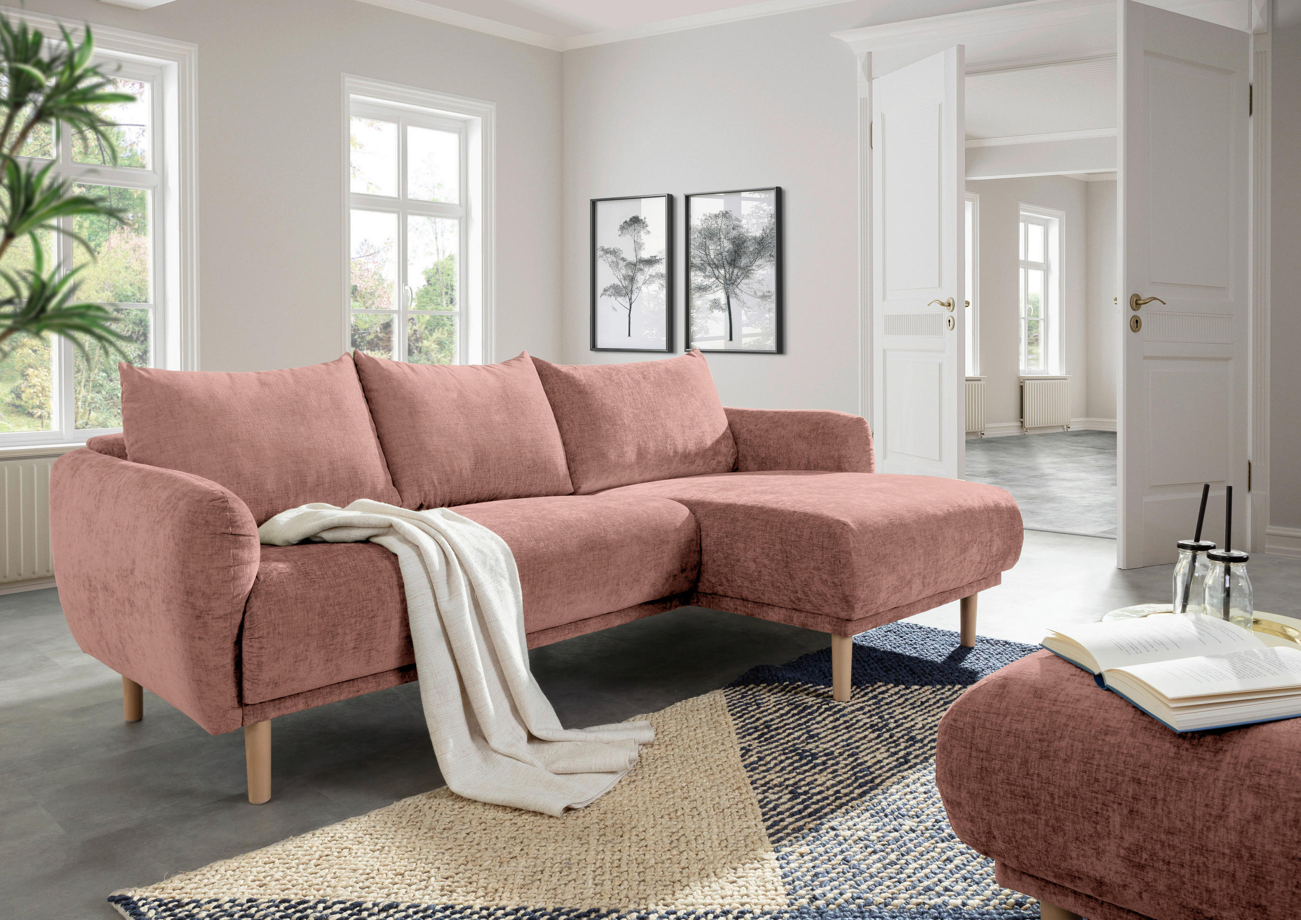 ECKSOFA Altrosa Flachgewebe  - Buchefarben/Altrosa, KONVENTIONELL, Holz/Textil (230/144cm) - Carryhome