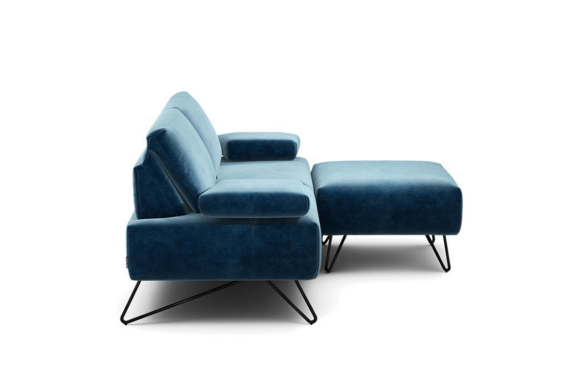 2-SITZER-SOFA Samt Blau  - Blau/Schwarz, Design, Textil/Metall (164-194/85/86-94cm) - SENSOO