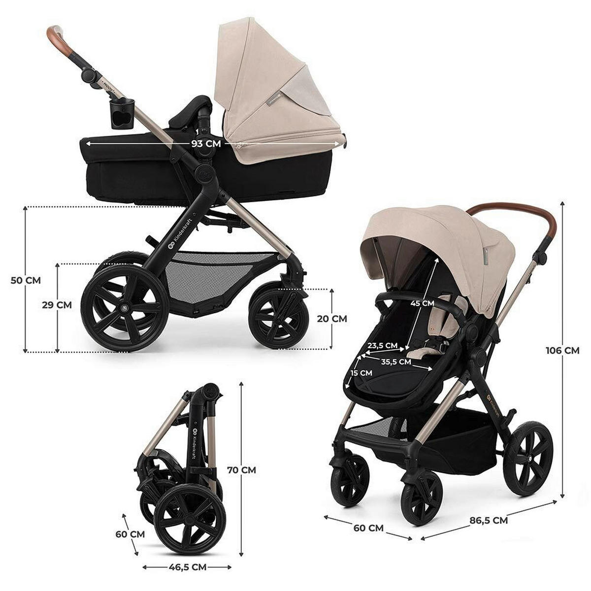 DJEČJA KOLICA  Moov 2  - svijetlo siva/crna, Basics, metal/tekstil (86.5/60cm) - kinderkraft