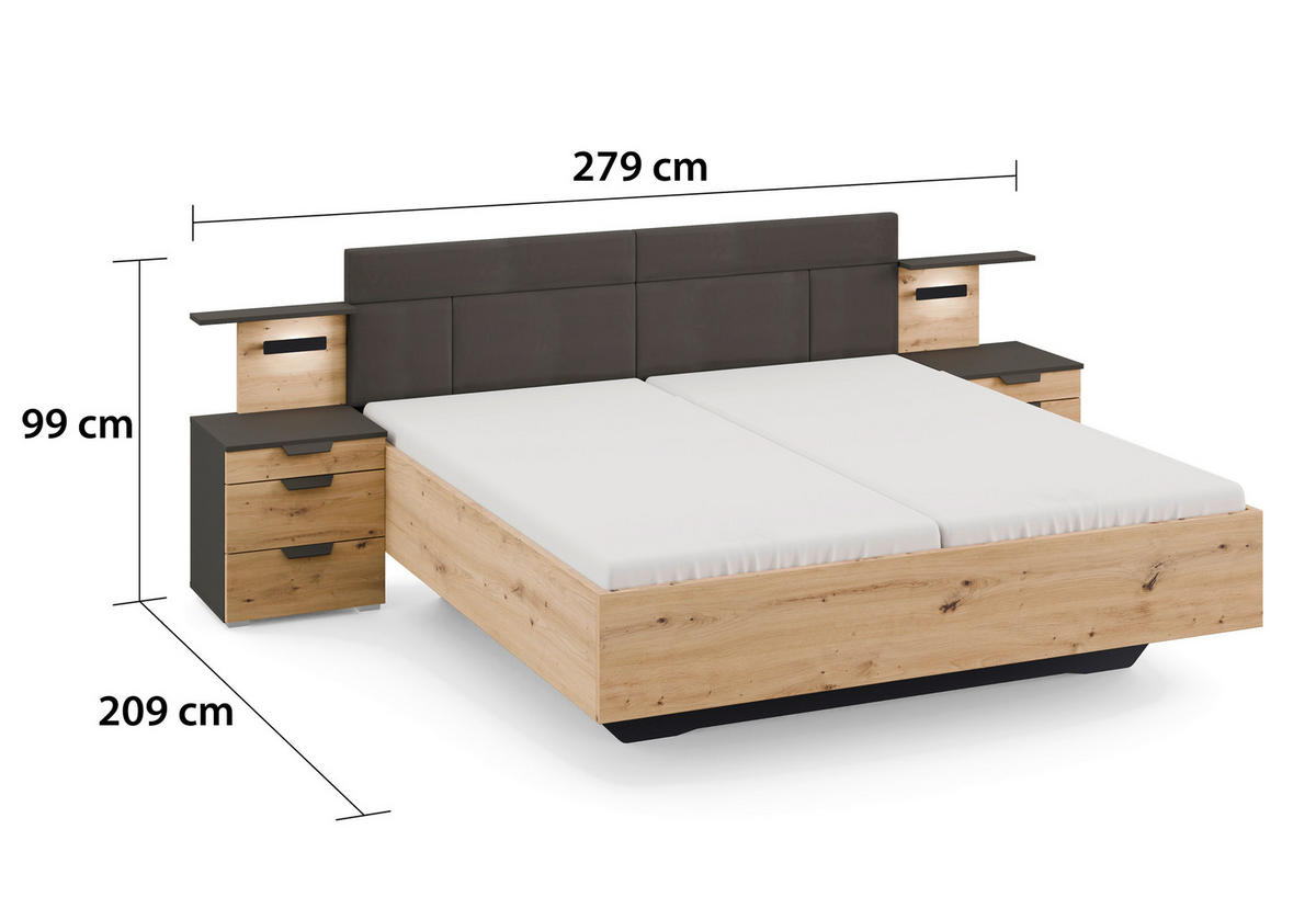 BETT 180/200 cm  in Eiche Artisan  - Eiche Artisan, MODERN, Textil (180/200cm)