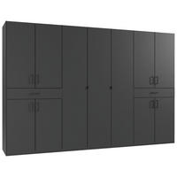 GARDEROB MED GÅNGJÄRNSDÖRRAR 313/208/58 cm 11-dörrar - grafitfärgad/svart, Klassisk, trämaterial/plast (313/208/58cm) - Carryhome