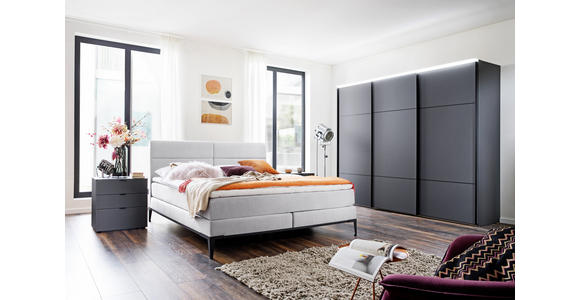 SCHWEBETÜRENSCHRANK in Grau - Schwarz/Grau, Design, Glas/Holzwerkstoff (249/222cm) - Moderano