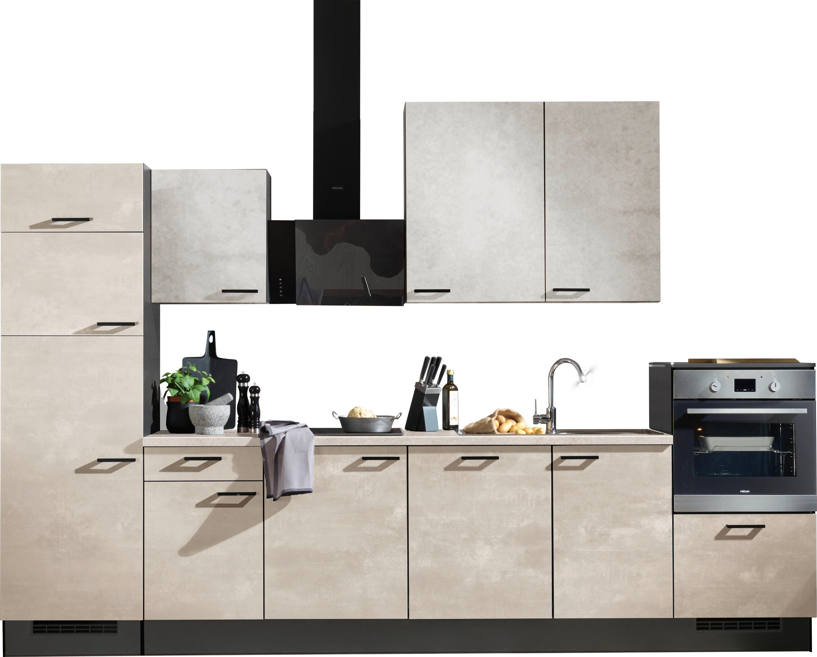 KÜCHENLEERBLOCK 340 cm   in Graphitfarben, Hellgrau, Sandfarben  - Sandfarben/Hellgrau, Design, Holzwerkstoff/Metall (340cm) - Xora