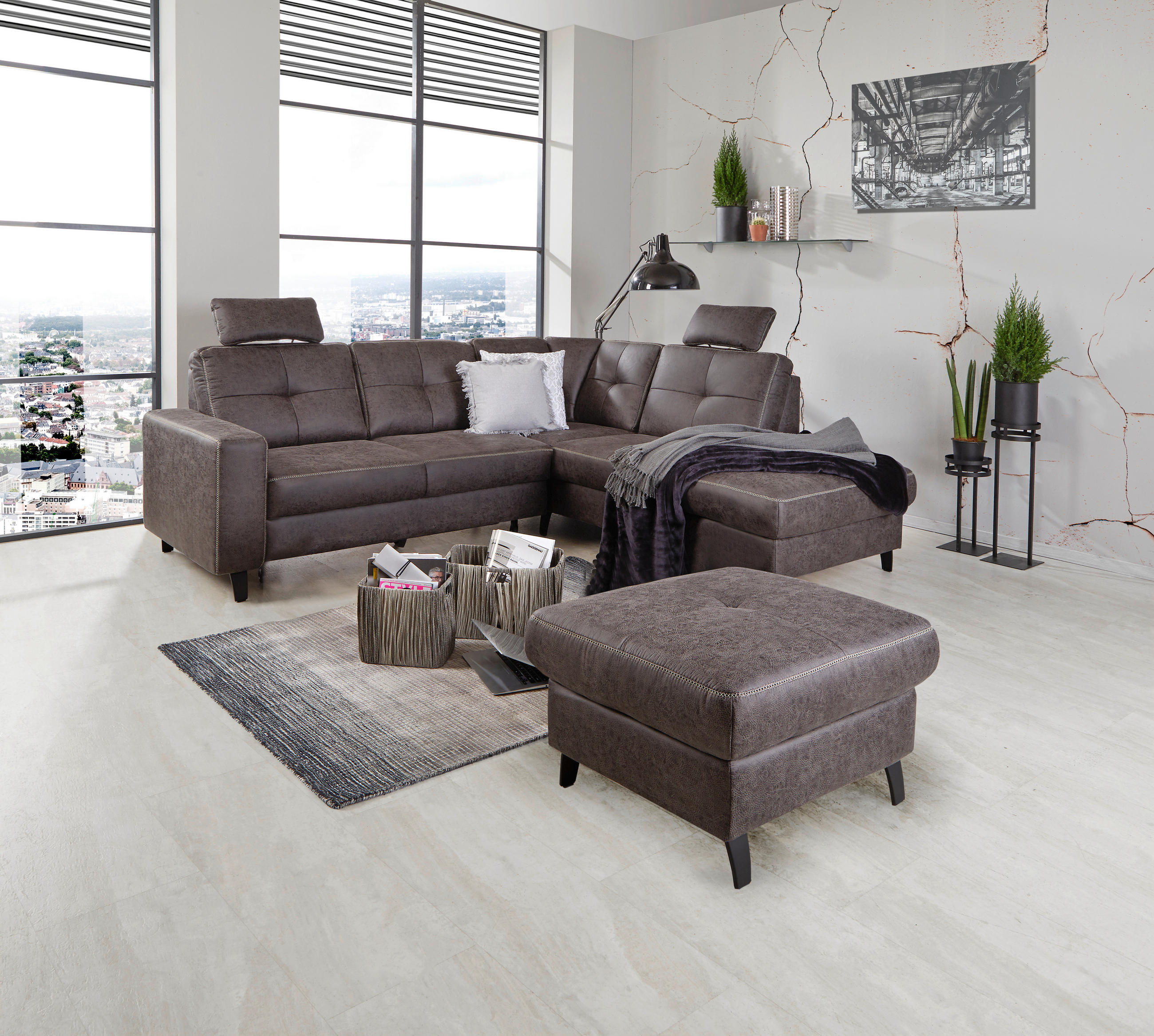 ECKSOFA in Anthrazit  - Anthrazit/Beige, Modern, Textil/Metall (237/219cm) - Sit & More