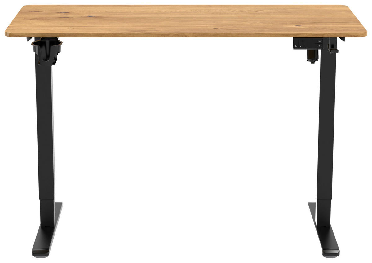 SCHREIBTISCH 120/60/70-115 cm Schwarz, Plankeneiche höhenverstellbar, Memoryschalter, Getränkehalter, Headsethalter elektrisch höhenverstellbar  - Plankeneiche/Schwarz, Modern, Holzwerkstoff/Kunststoff (120/60/70-115cm) - Livetastic