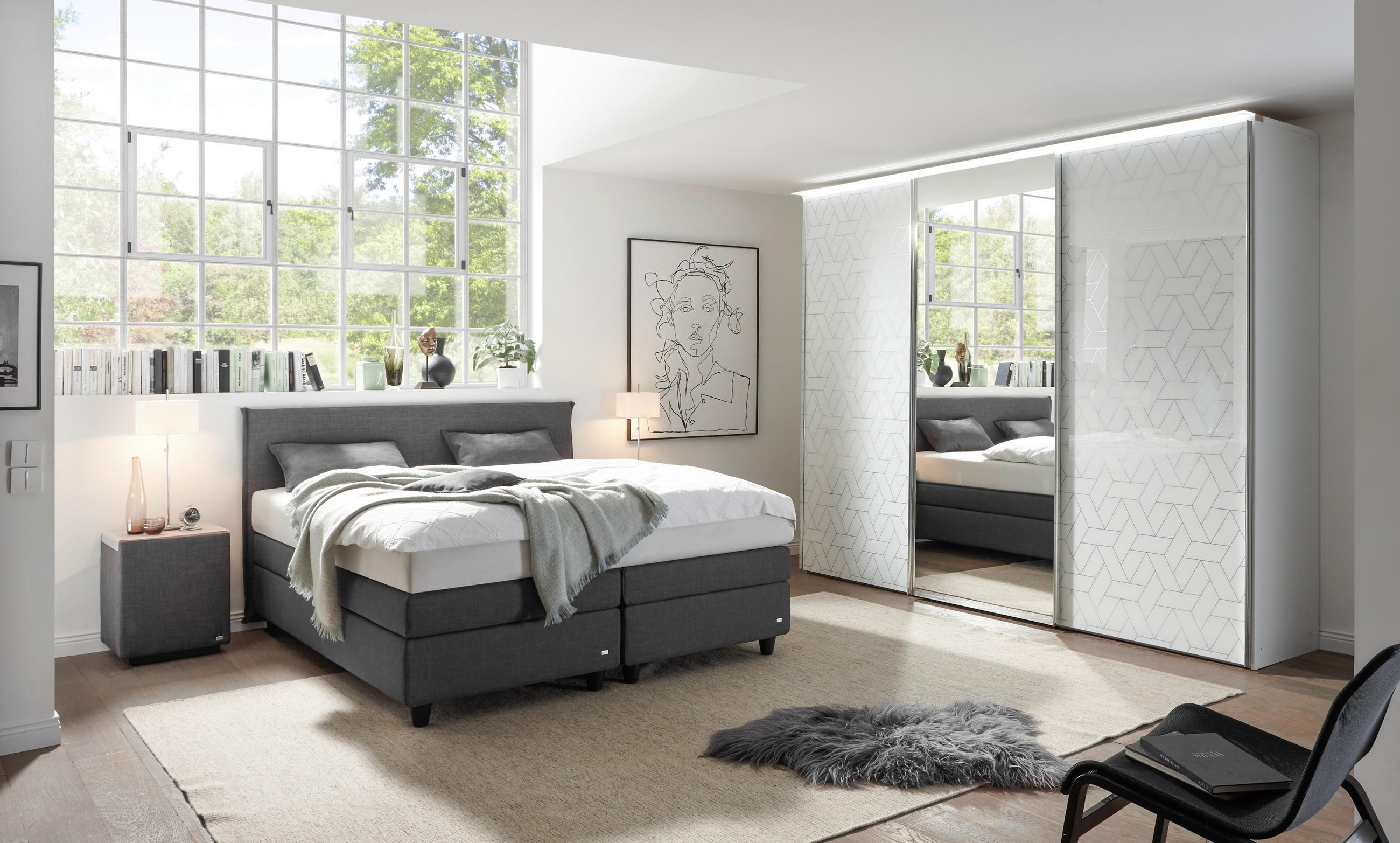 BOXSPRINGBETT 180/200 cm in Anthrazit, Schwarz - Anthrazit/Schwarz, Design, Kunststoff/Textil (180/200cm) - RUF Betten