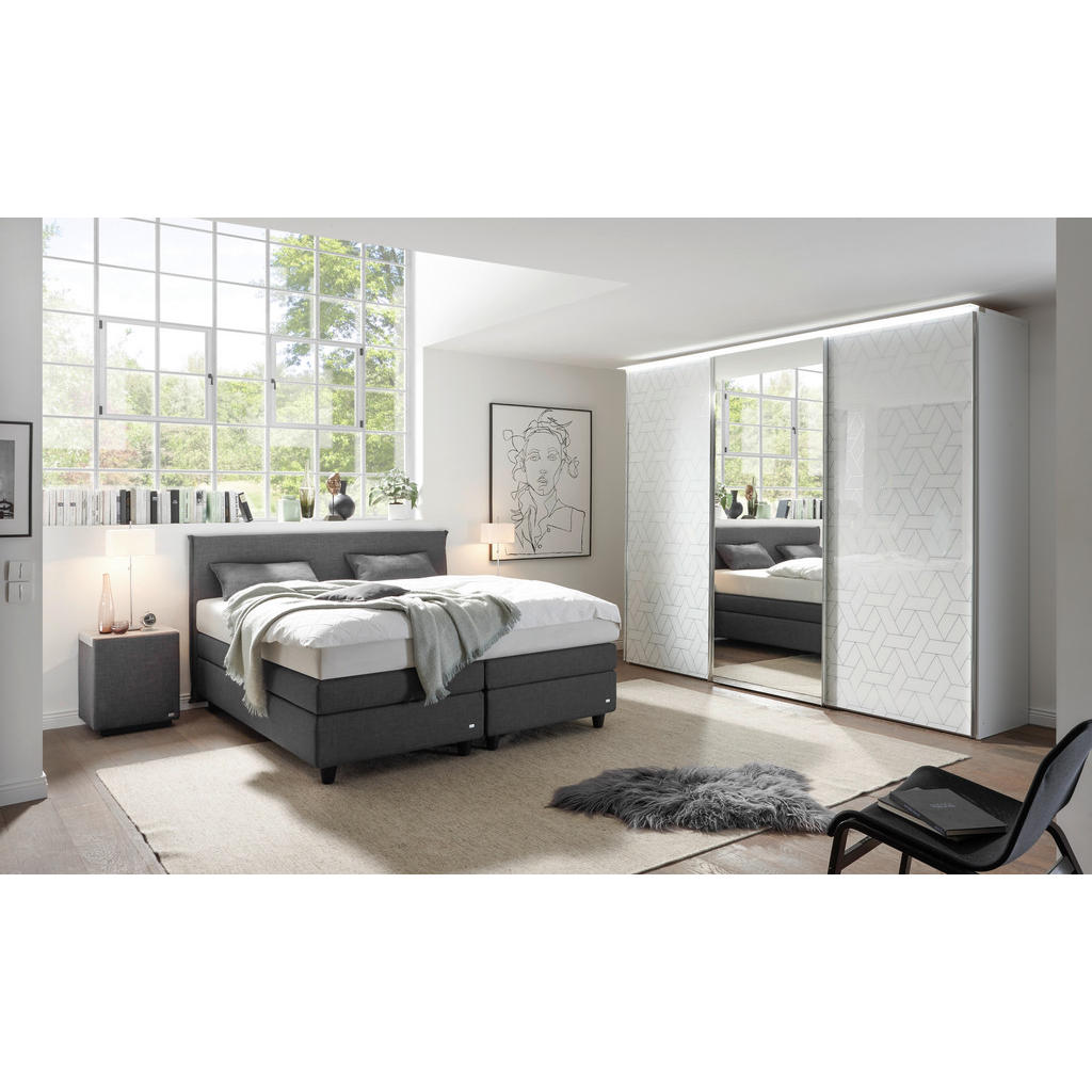Thumbnail - RUF Betten Boxspringbett, Anthrazit, Schwarz, Textil, H2, 7-Zonen, Höhe ca. 26 cm, 200x200 cm, Blauer Engel, Goldenes M,...