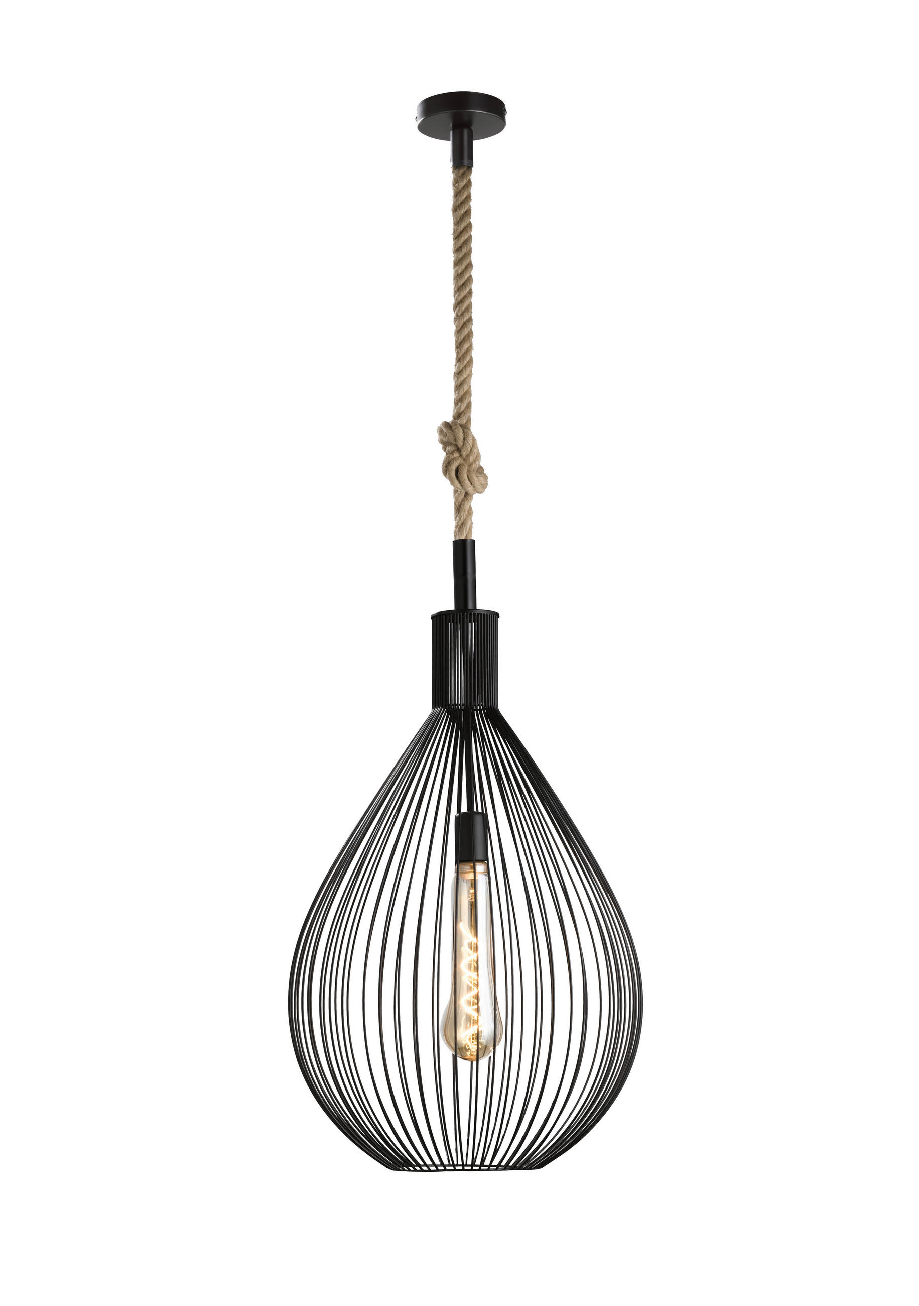 PENDELLEUCHTE Rope 48/150 cm   - Sandfarben/Schwarz, LIFESTYLE, Kunststoff/Textil (48/150cm) - Fischer & Honsel