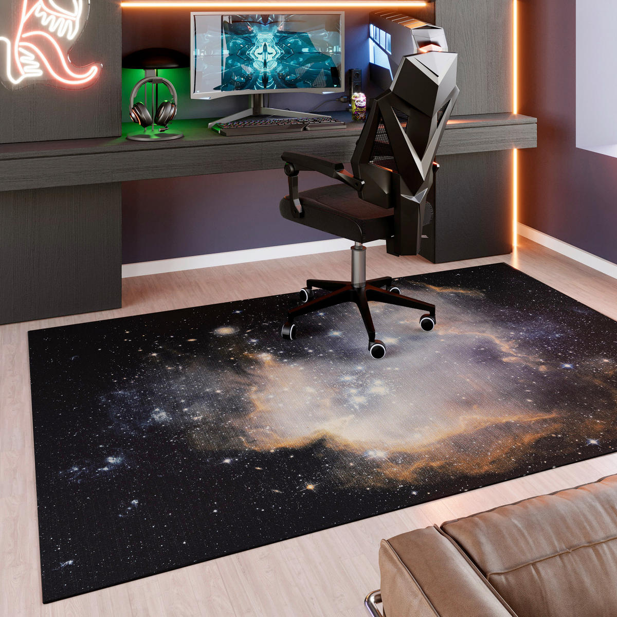 FLACHWEBETEPPICH  Wohnzimmer 160/230 cm Galactic Glow Schwarz, Dunkelblau, Dunkelgelb rechteckig  - Dunkelgelb/Schwarz, Basics, Kunststoff/Textil (160/230cm) - WECON HOME