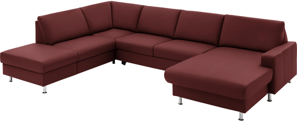 WOHNLANDSCHAFT in Echtleder Brombeere  - Brombeere/Alufarben, Design, Leder/Metall (233/339/165cm) - Beldomo Premium