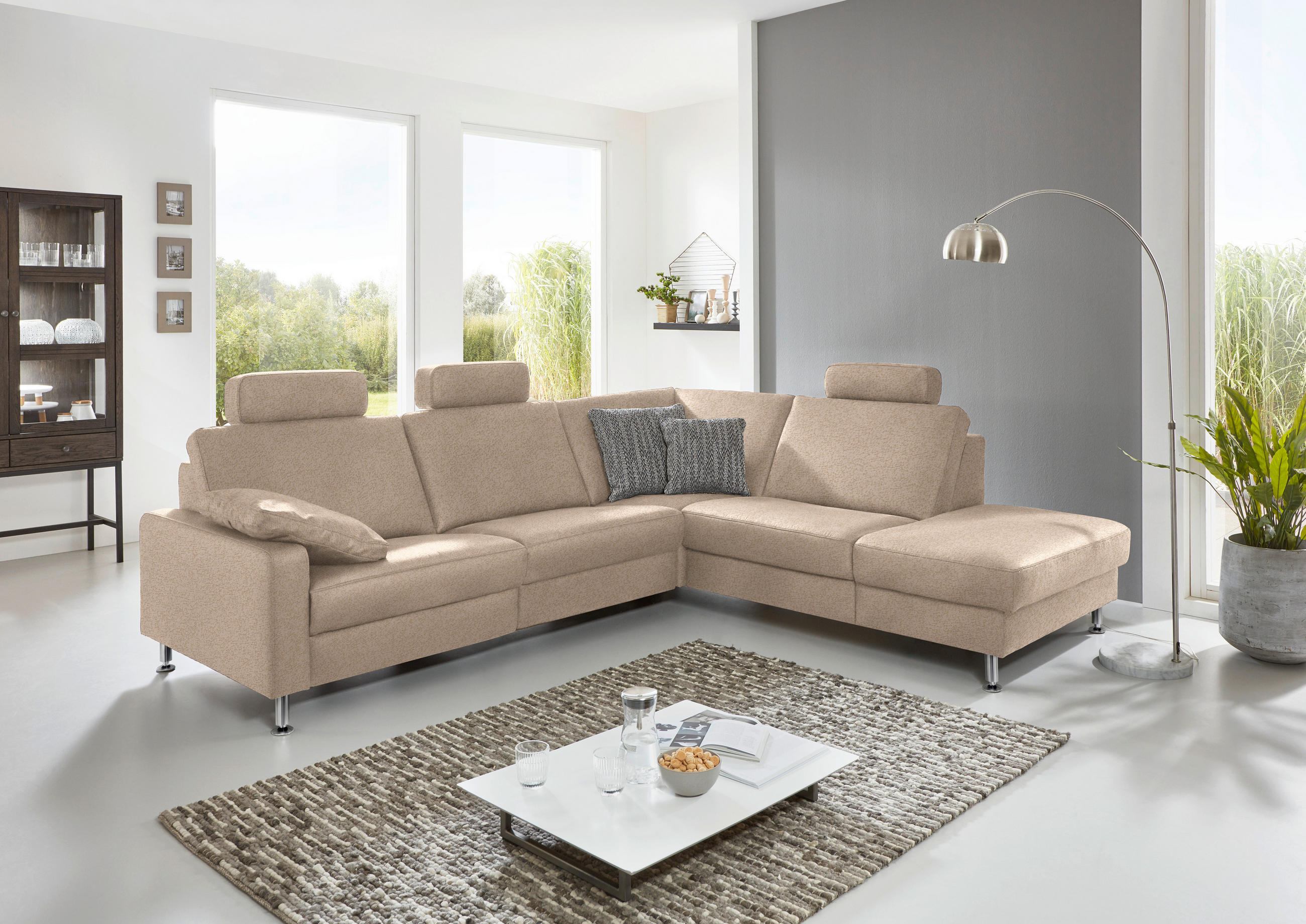 ECKSOFA in Mikrofaser Beige  - Beige/Alufarben, Design, Textil/Metall (275/242cm) - Dieter Knoll