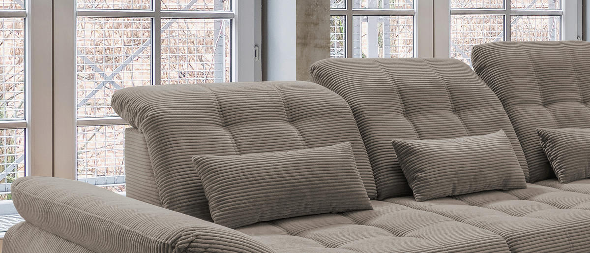 ECKSOFA in Cord Graubraun  - Graubraun/Schwarz, Modern, Textil/Metall (314/184cm) - Livetastic