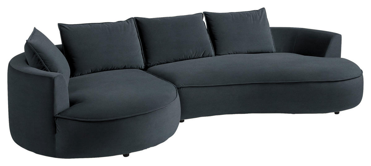 BIGSOFA Samt Grau, Grün  - Schwarz/Grau, Design, Kunststoff/Textil (154/82/322cm) - home24