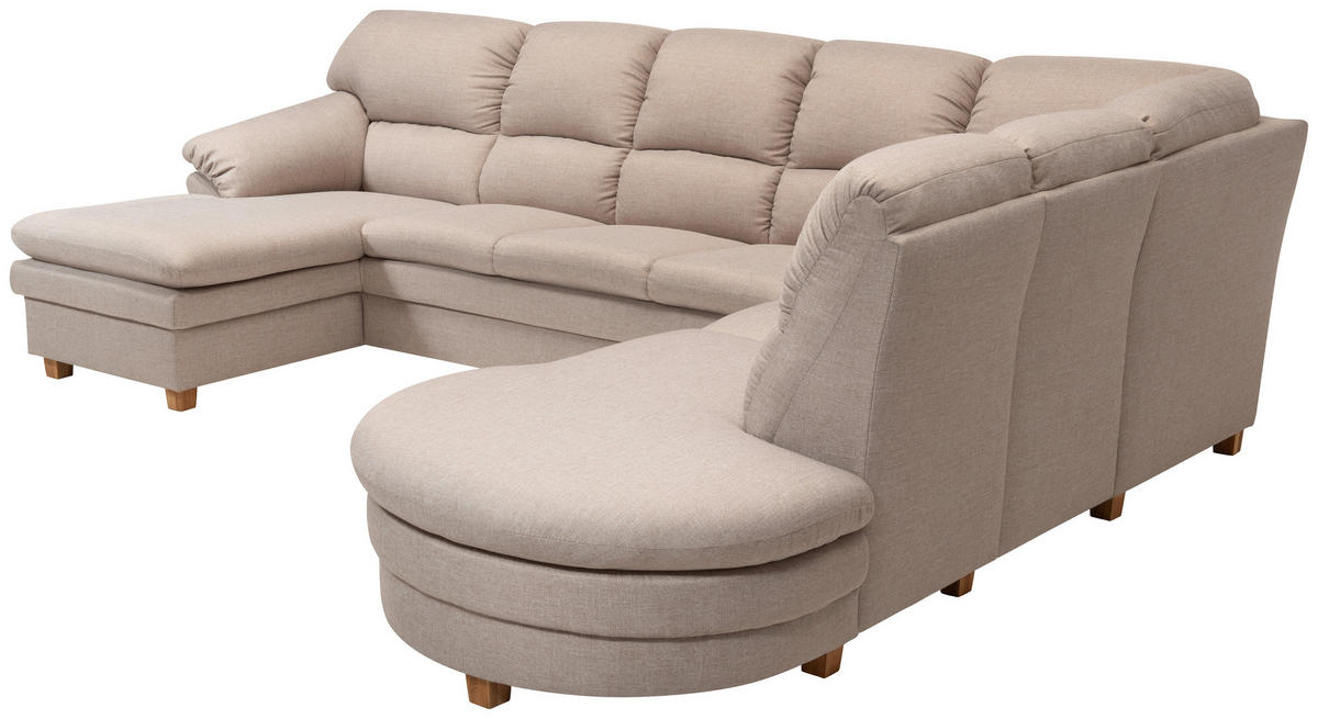 SOFA Flachgewebe Beige  - Eichefarben/Beige, KONVENTIONELL, Holz/Textil (161/341/269cm) - Livetastic