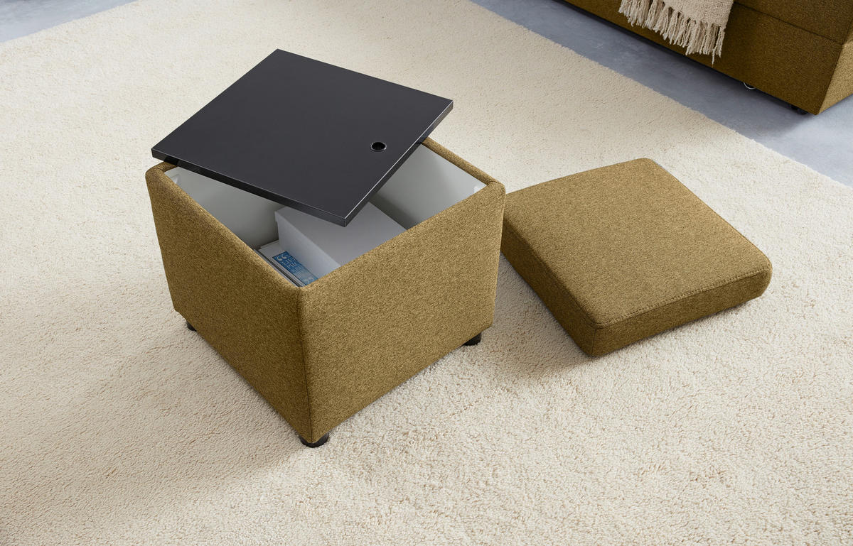 HOCKER Webstoff Messingfarben  - Messingfarben/Schwarz, Design, Kunststoff/Textil (45/47/45cm) - LOOKS by W.Joop