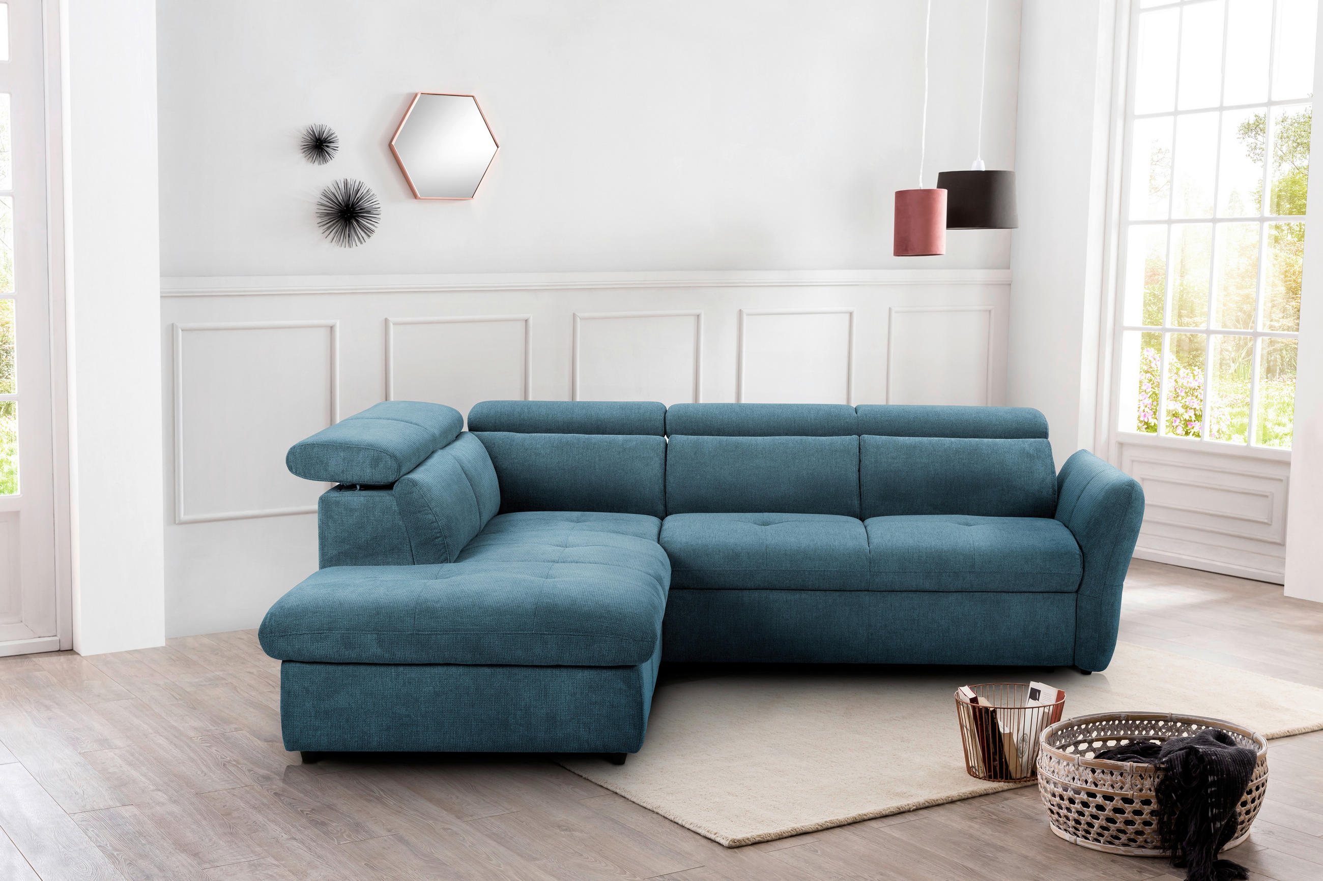 ECKSOFA in Mikrofaser Blau  - Blau/Schwarz, Design, Kunststoff/Textil (224/254cm) - Livetastic