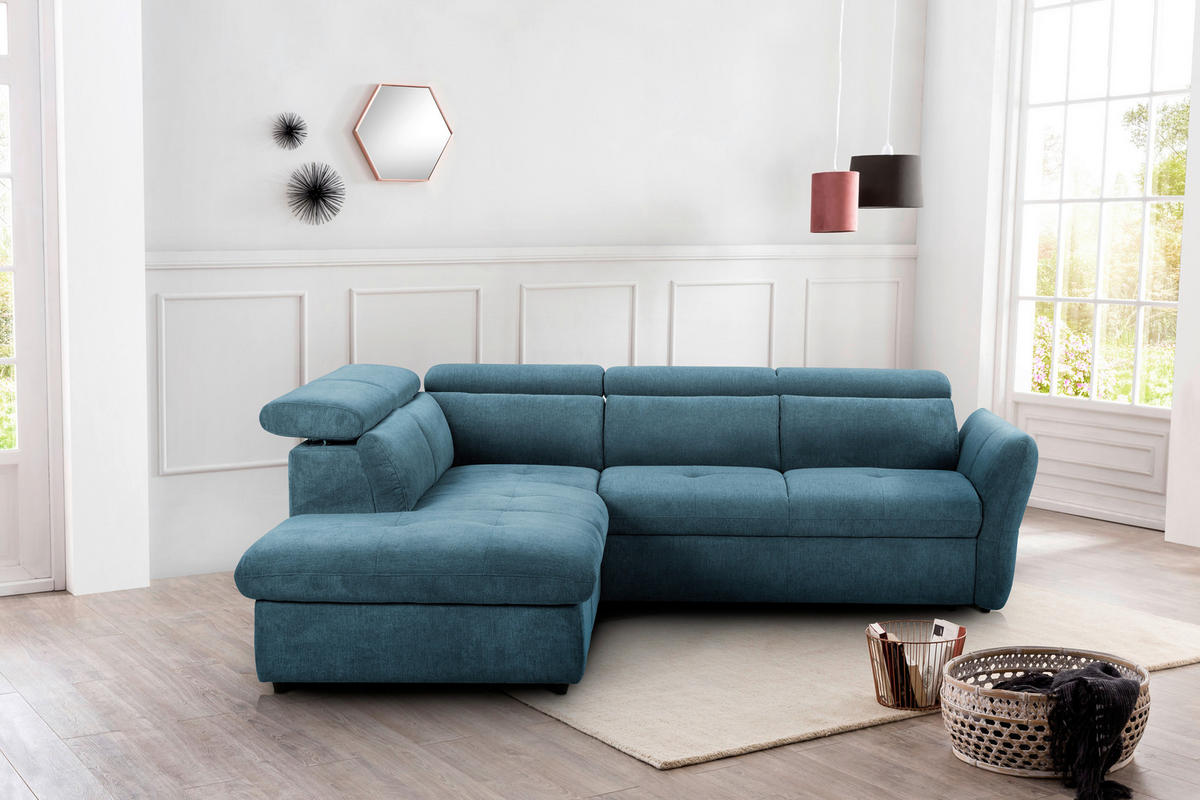 ECKSOFA in Mikrofaser Blau  - Blau/Schwarz, Design, Kunststoff/Textil (224/254cm) - Livetastic