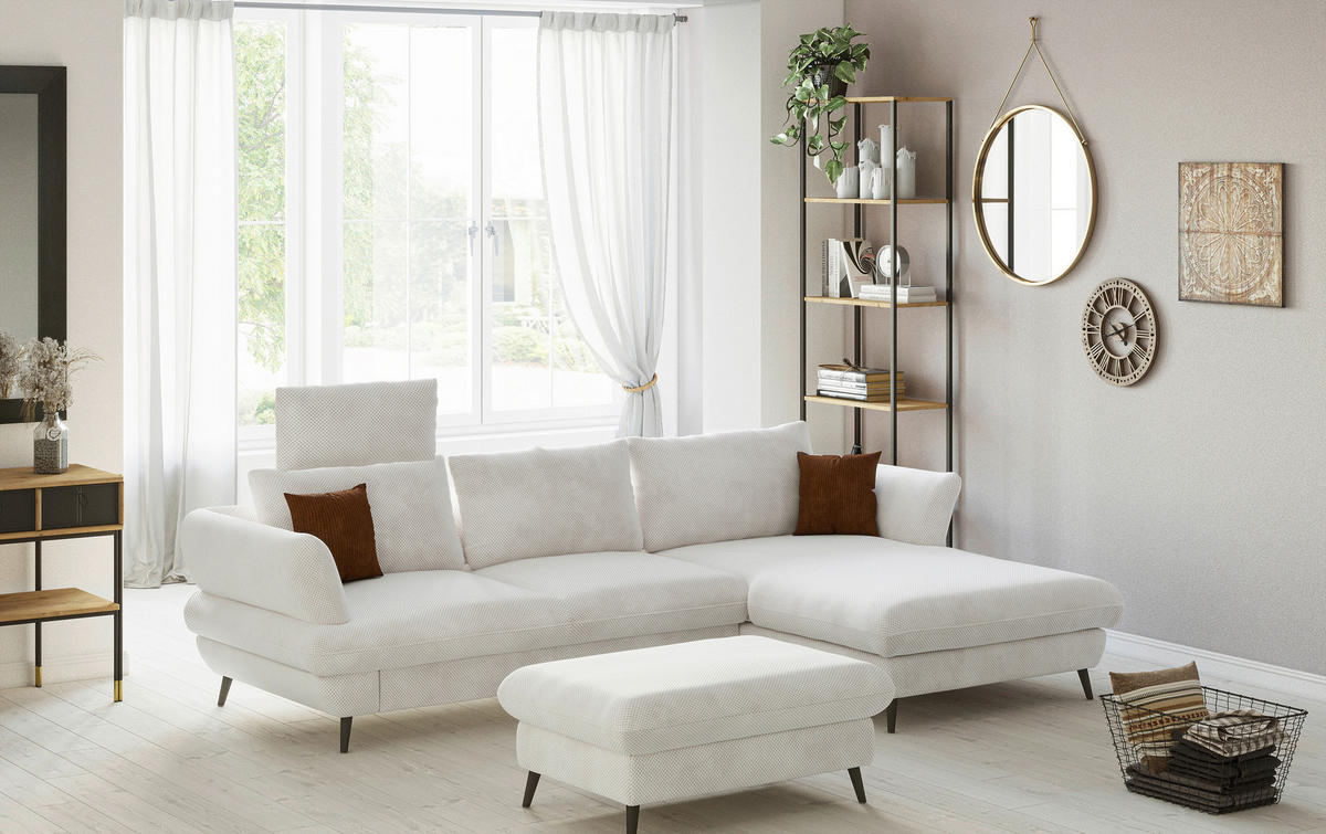 ECKSOFA in Velours Creme  - Creme/Schwarz, Design, Textil/Metall (281/181cm) - Livetastic