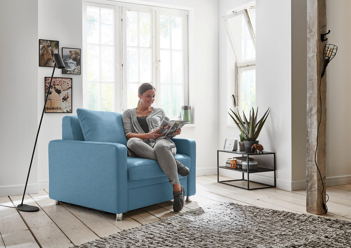 SCHLAFSESSEL Chenille Blau  - Blau/Alufarben, Konventionell, Textil/Metall (106/90/100cm) - Beldomo Style