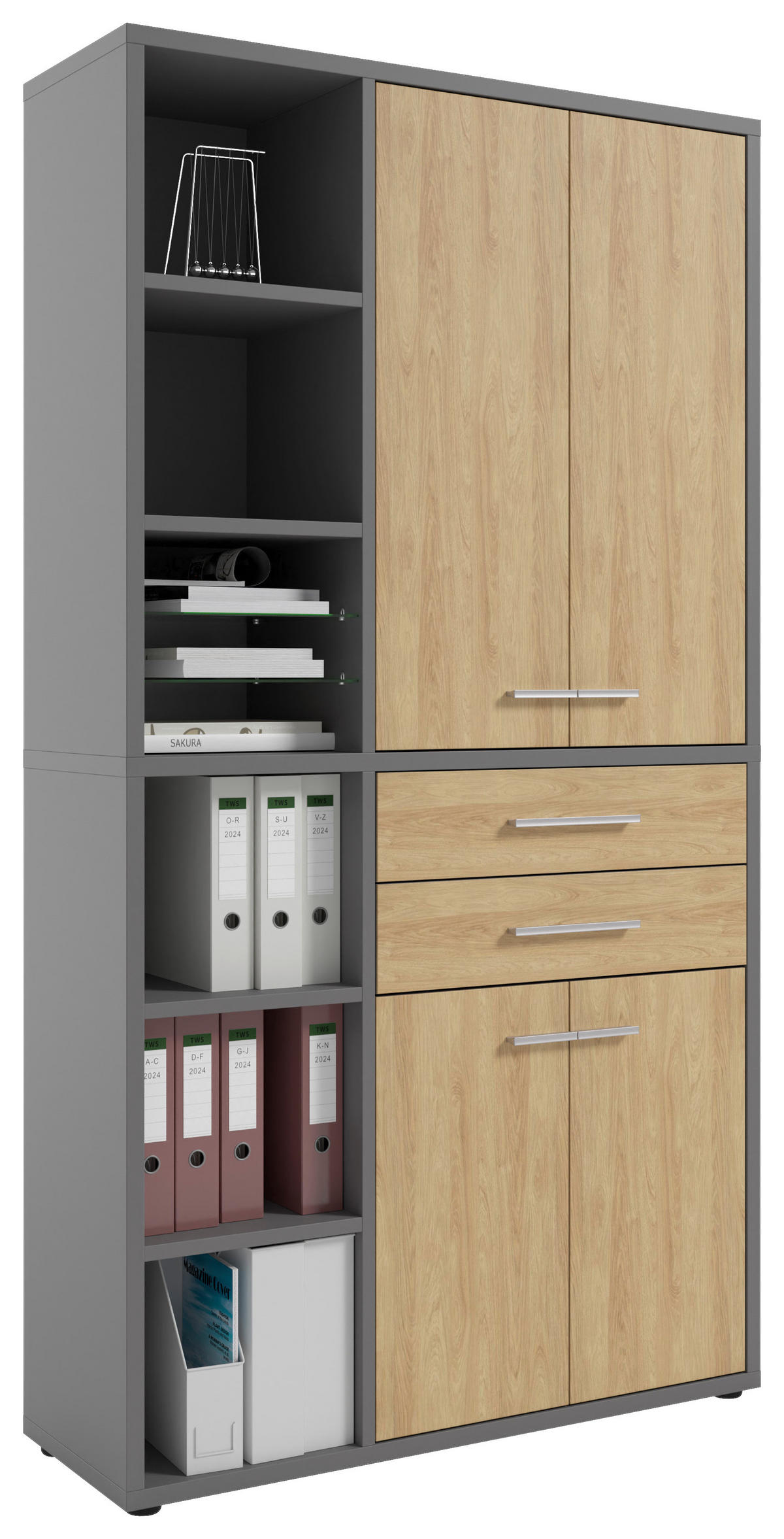 AKTENSCHRANK Eiche Grau, Hickory  - Grau/Hickory, MODERN, Holz/Holzwerkstoff (116,5/215,4/40cm) - Novel