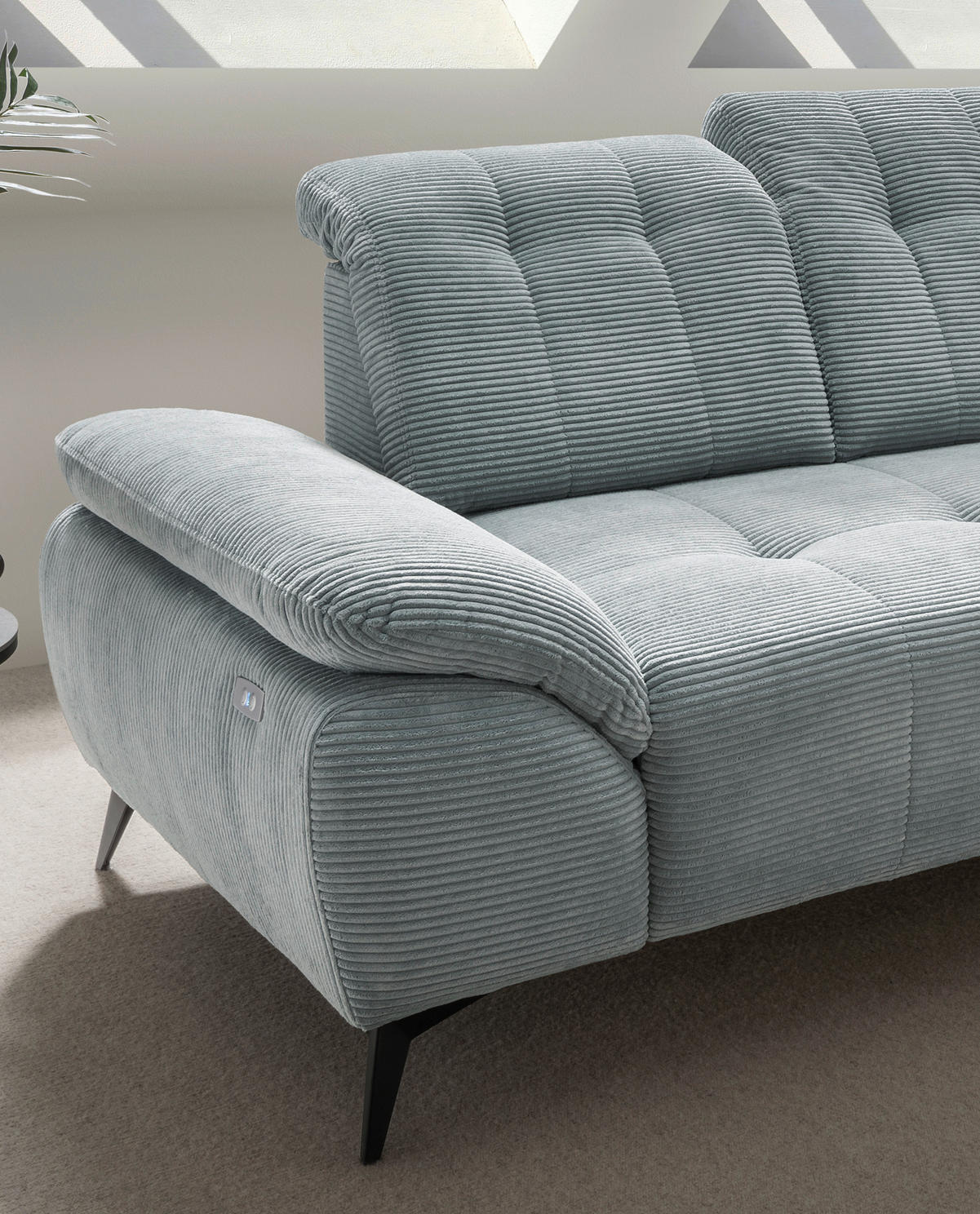 ECKSOFA in Cord Hellblau  - Schwarz/Hellblau, Modern, Textil/Metall (272/200cm) - Livetastic