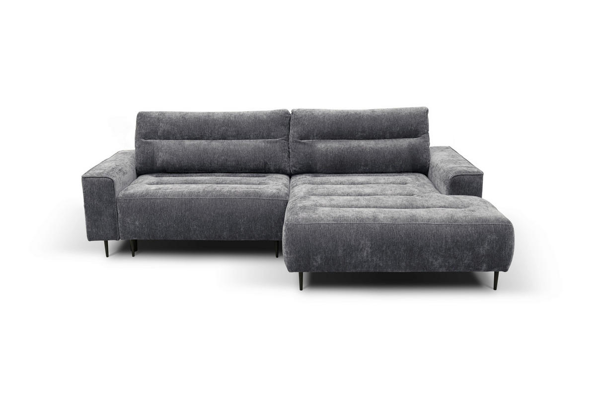 ECKSOFA PABLO Grau Struktur Rückenkissen, Bettkasten  - Schwarz/Grau, Design, Holz/Textil (260/160cm) - MID.YOU