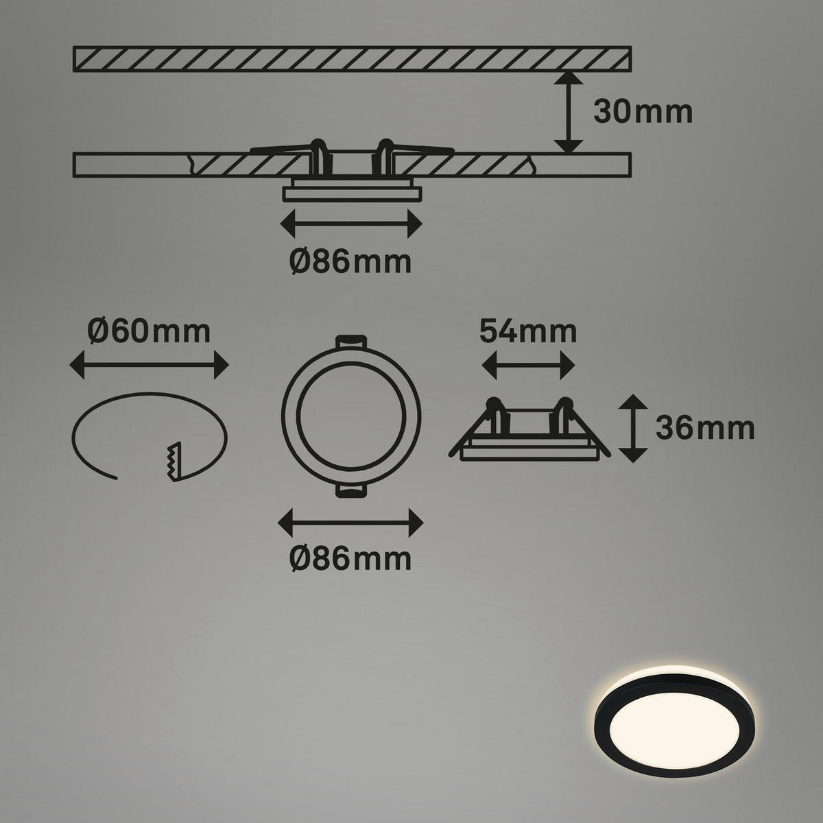 UGRADNA PLAFONJERA ZA KUPATILA - crna, Osnovno, metal (8,4/3,65cm)
