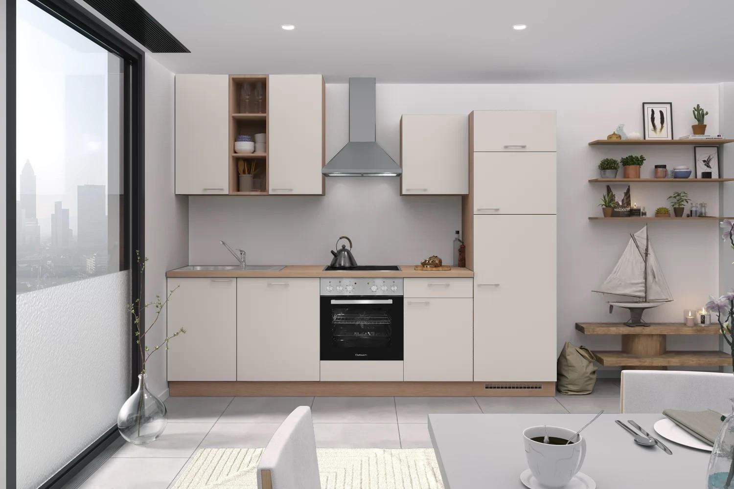 Küchenzeile Win mit Geräten B: 280 cm Weiß