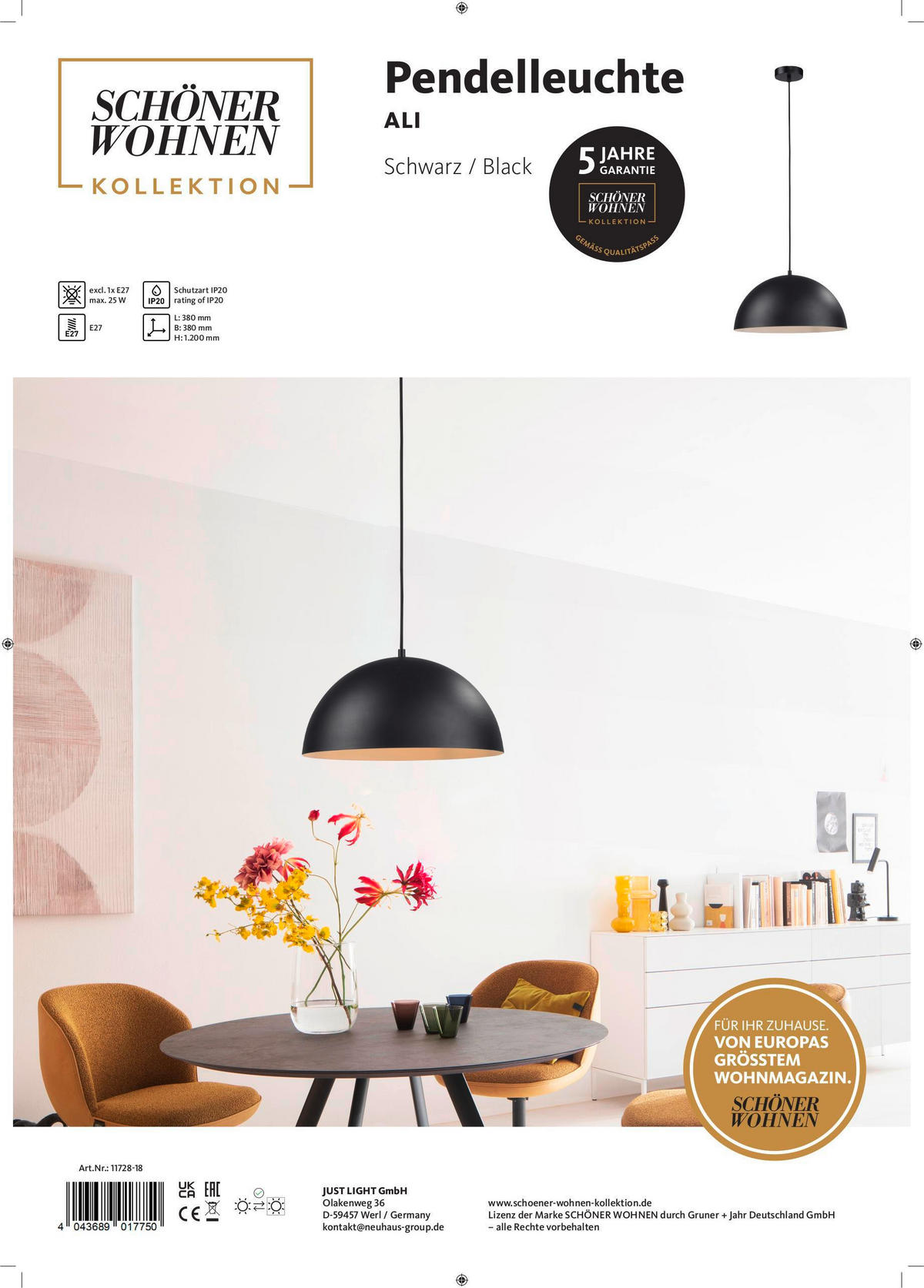 LED-PENDELLEUCHTE SW ALI 38/38/120 cm   - Schwarz, Design, Glas/Kunststoff (38/38/120cm) - Schöner Wohnen