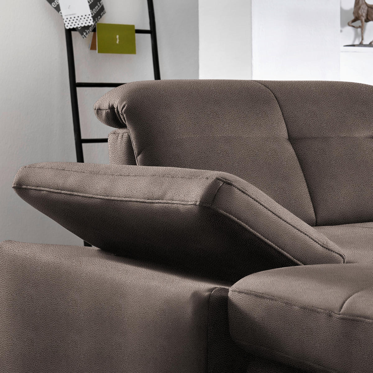 ECKSOFA  in Flachgewebe Graubraun  309/195 cm  - Chromfarben/Graubraun, Design, Textil (309/195cm) - Beldomo Style