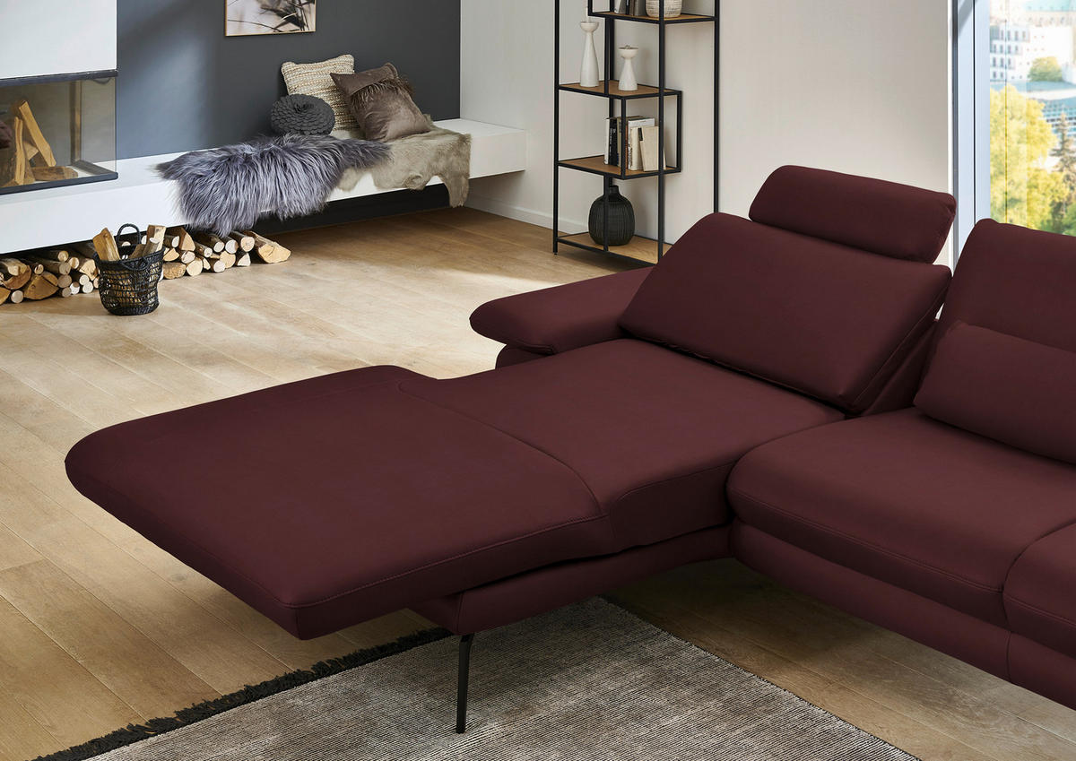ECKSOFA in Echtleder Beere  180/310 cm  - Beere/Schwarz, Design, Leder/Metall (180/310cm) - Dieter Knoll