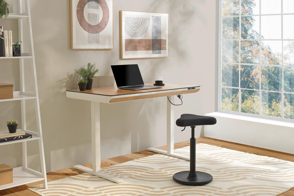 SKRIVBORD 120/70/73-118 cm  i vit, ek Artisan  - vit/ek Artisan, Klassisk, metall/trämaterial (120/70/73-118cm) - Xora