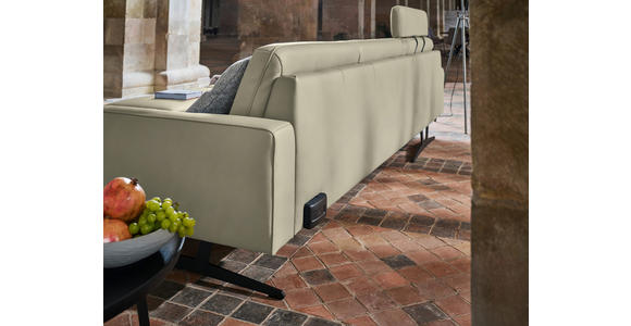 ECKSOFA in Echtleder Ecru  - Ecru/Anthrazit, KONVENTIONELL, Leder/Metall (182/324cm) - Ambiente