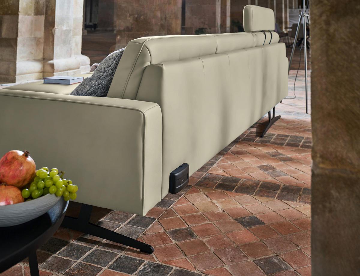 ECKSOFA in Echtleder Ecru  - Ecru/Anthrazit, Konventionell, Leder/Metall (179/324cm) - Johann Jakob