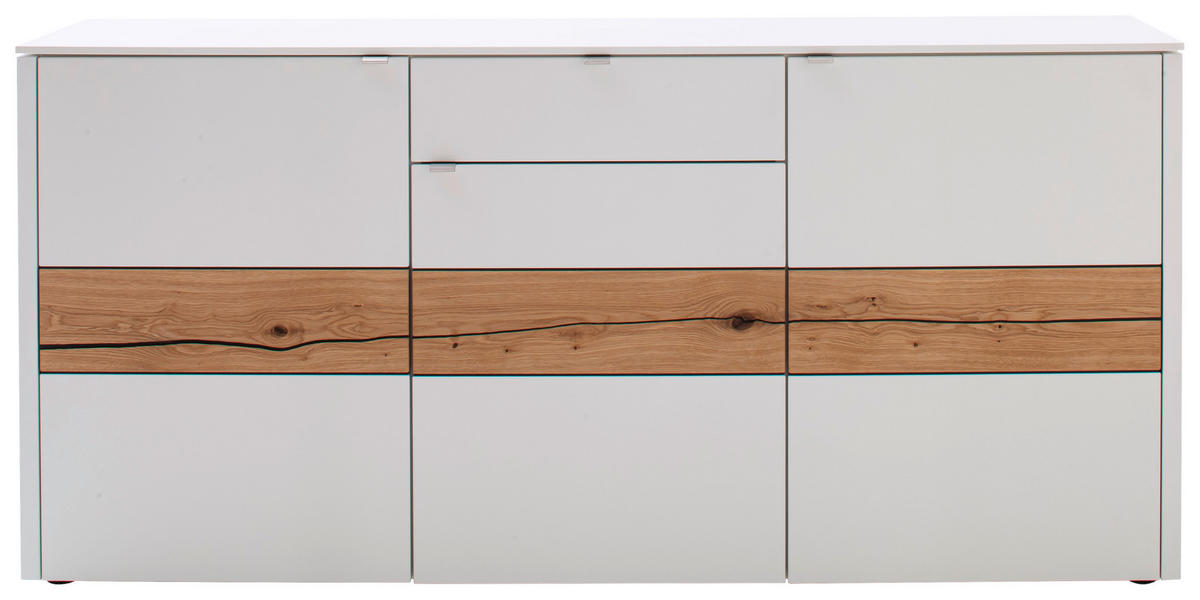 SIDEBOARD 186/89/43 cm  in Weiss, Eichefarben  - Weiss/Edelstahlfarben, Design, Holz/Holzwerkstoff (186/89/43cm) - Venjakob