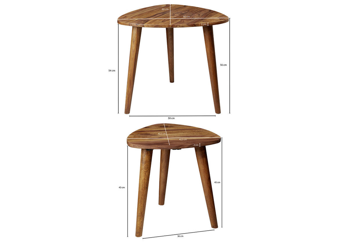 SADA ZASÚVACÍCH STOLÍKOV, indický palisander, farba indického palisandra - farba indického palisandra, Design, drevo (60/60/54cm) - MID.YOU