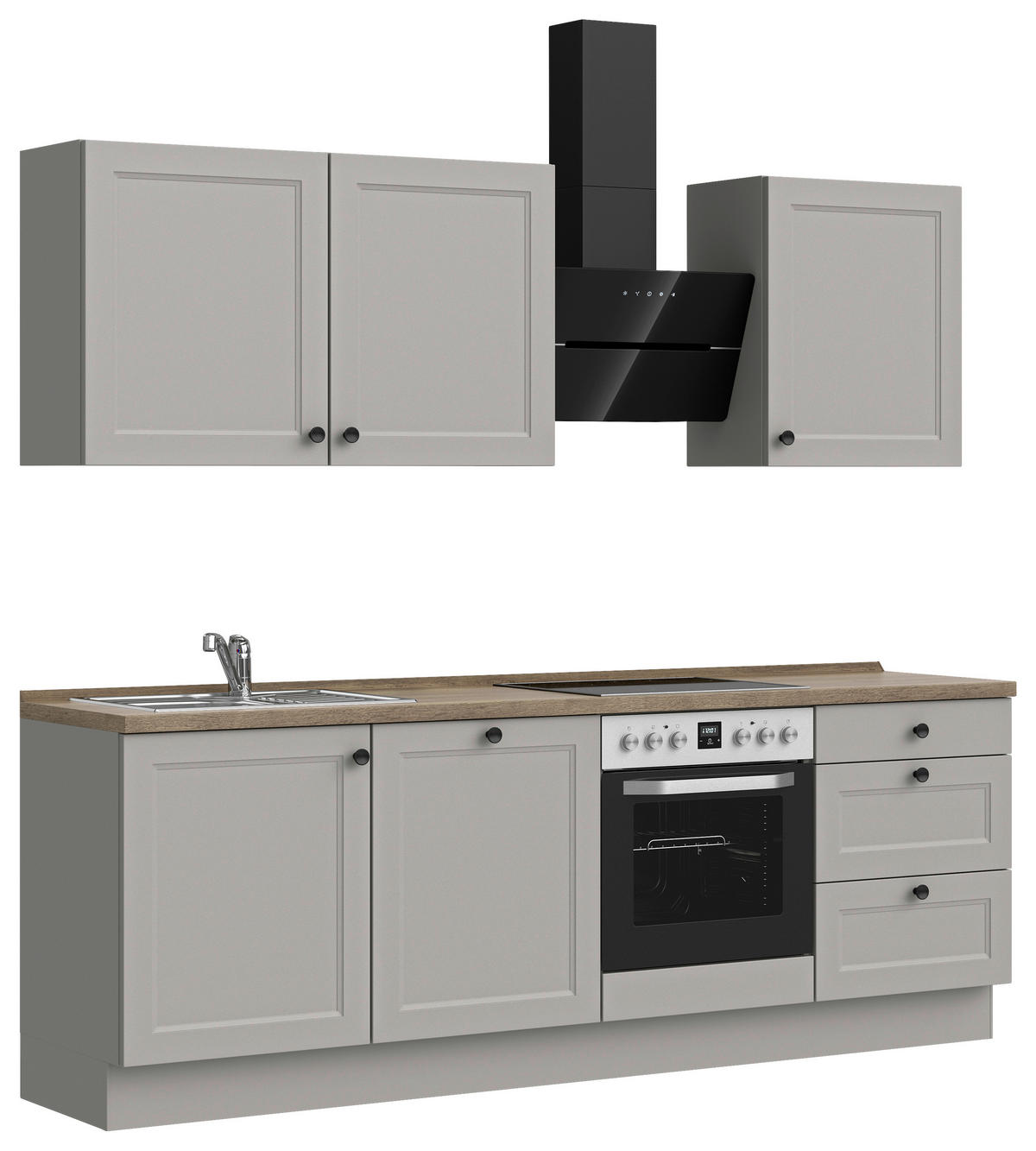 KÜCHENLEERBLOCK Cascada 240 cm  in Grau, Eiche dunkel  - Eiche dunkel/Schwarz, MODERN, Holzwerkstoff/Metall (240cm) - Nobilia