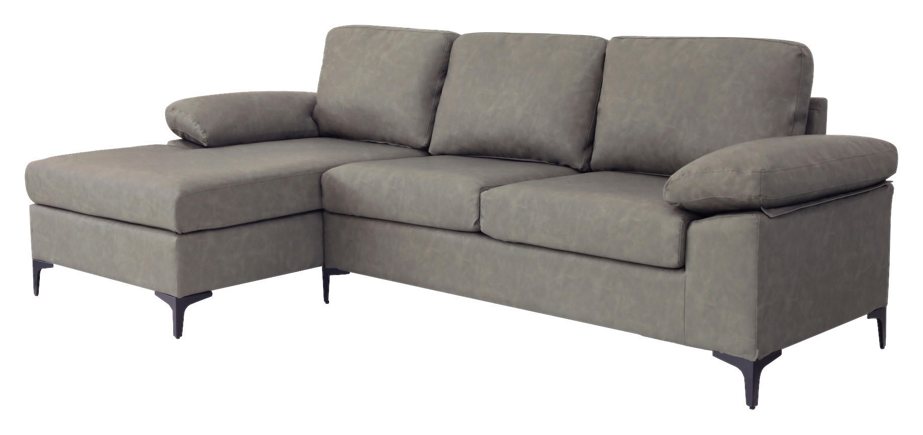 ECKSOFA Grau Lederlook  - Schwarz/Grau, KONVENTIONELL, Kunststoff/Textil (135/262cm) - MID.YOU