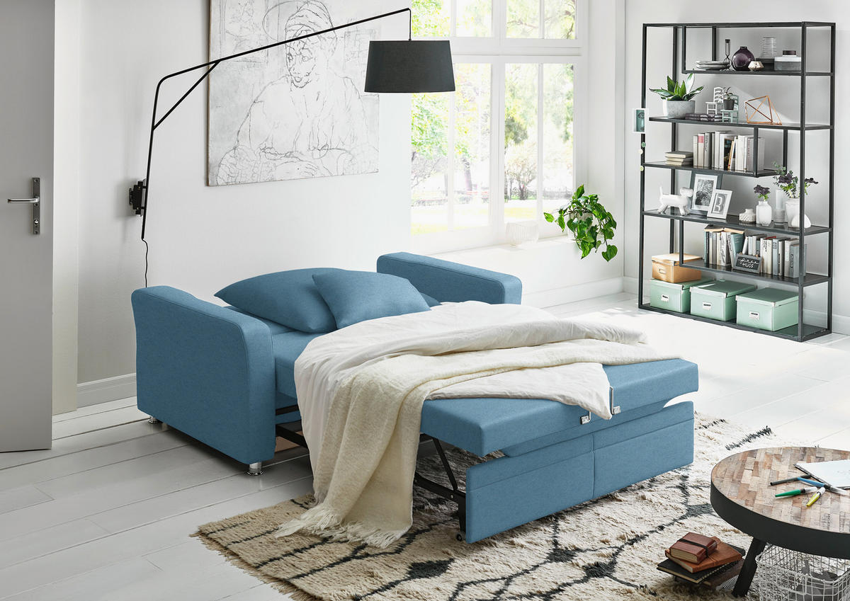 SCHLAFSOFA Chenille Blau  - Chromfarben/Blau, KONVENTIONELL, Textil/Metall (186/90/100cm) - Beldomo Style