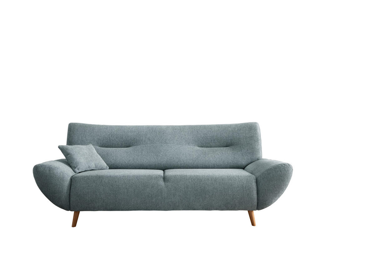 3-SITZER-SOFA Chenille Blau  - Wildeiche/Blau, Modern, Holz/Textil (205/81/90cm) - MID.YOU