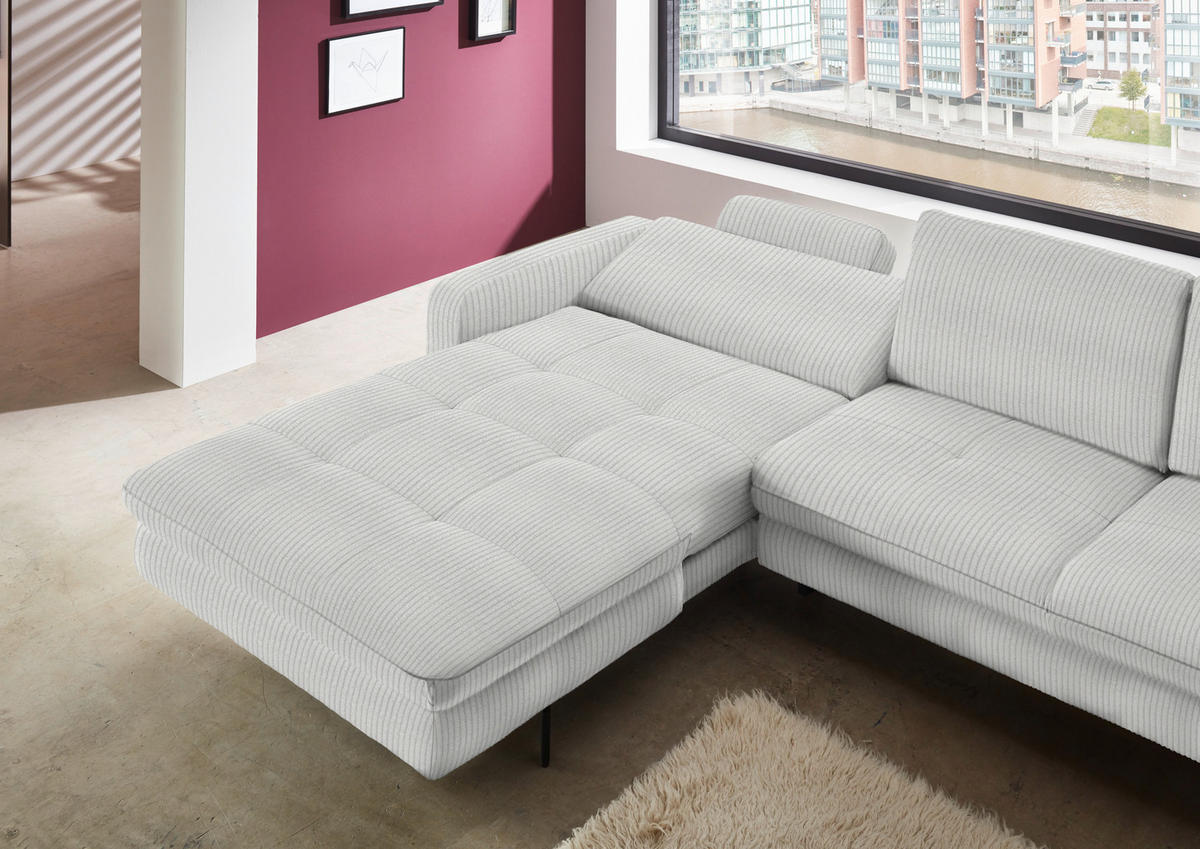 ECKSOFA in Cord Ecru  - Ecru/Schwarz, Design, Textil/Metall (179/302cm) - Beldomo Style