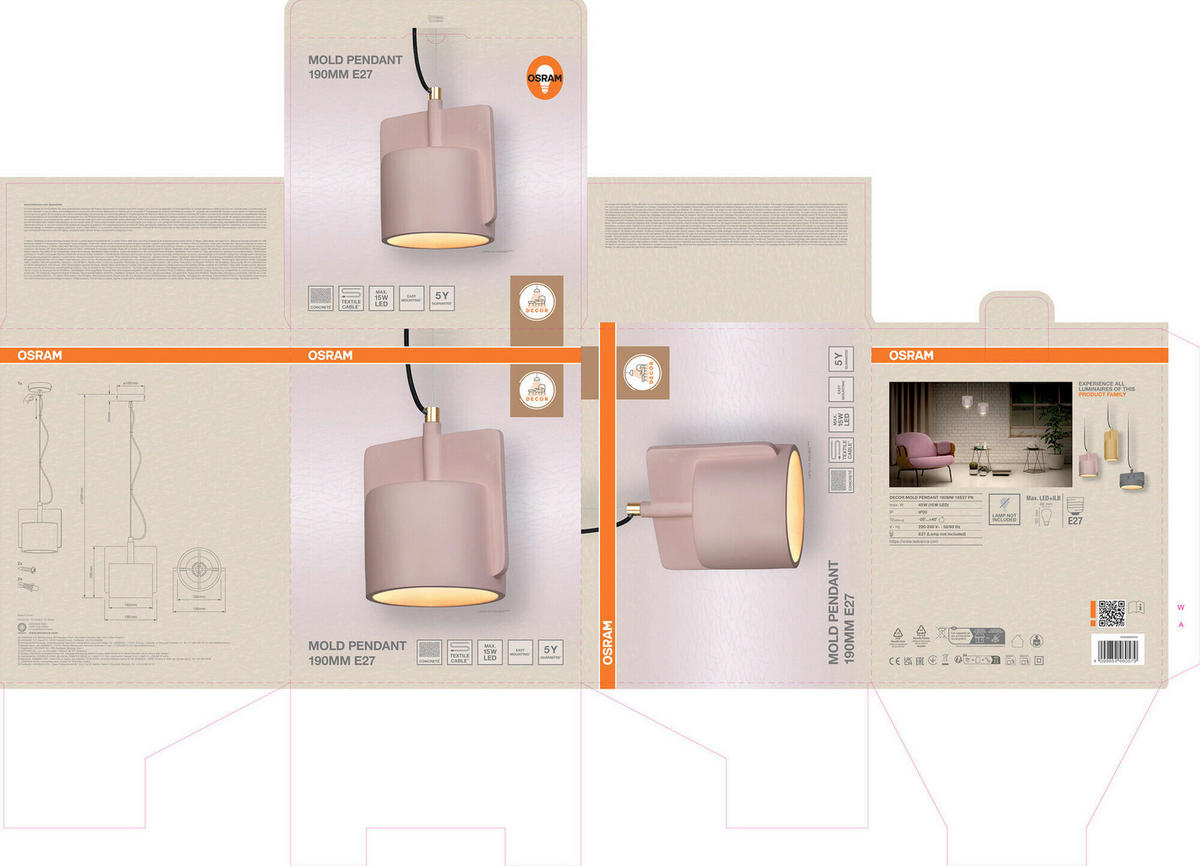 HÄNGELEUCHTE 19/150 cm  - Rosa, Basics, Stein (19/150cm) - Osram