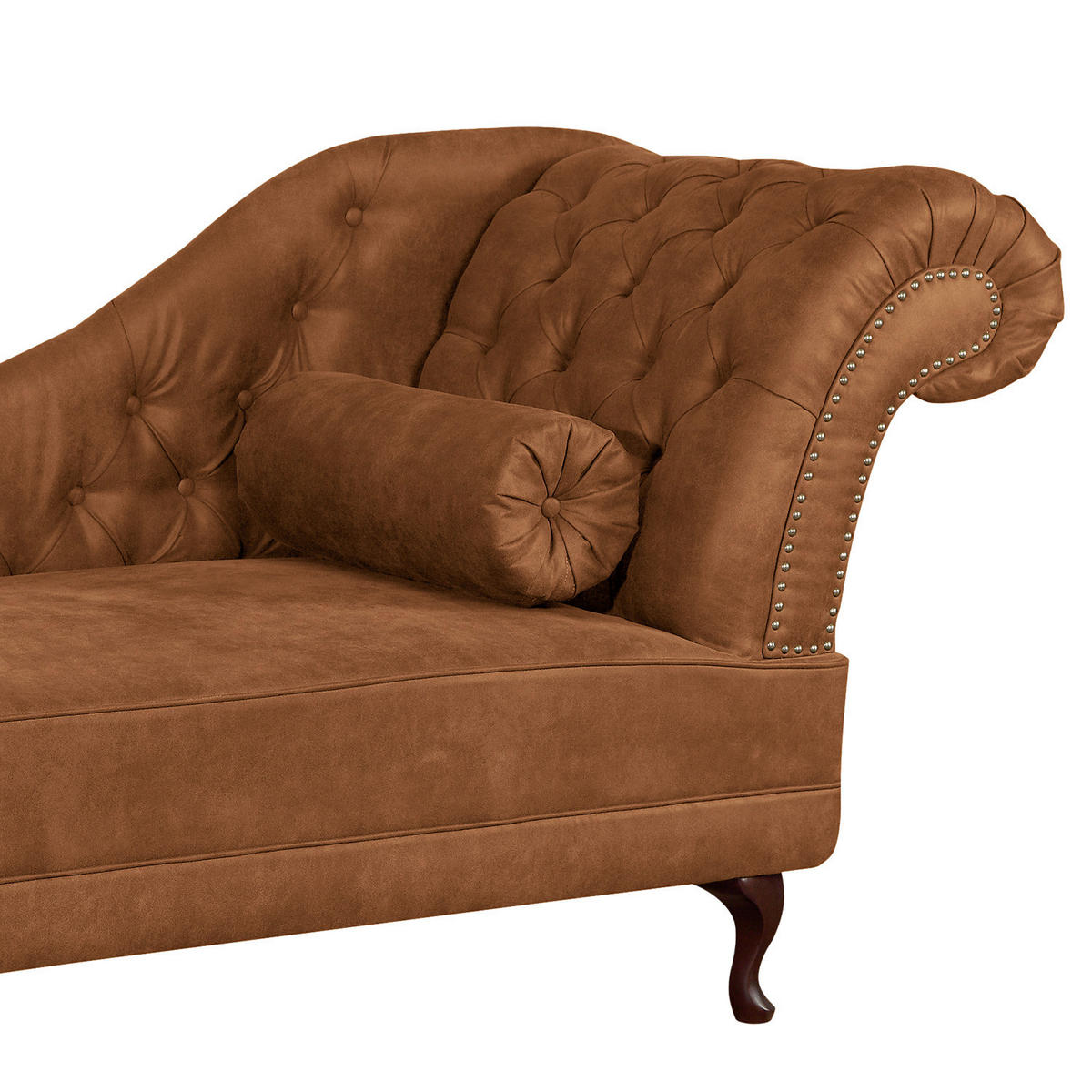 RÉCAMIERE Lederlook Cognac  - Cognac/Braun, Design, Holz/Textil (185/93/75cm) - Livetastic