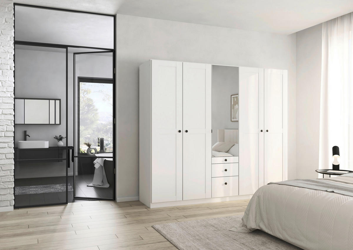 DREHTÜRENSCHRANK 226/197/54 cm,  in Weiß, 5-türig  - Schwarz/Weiß, KONVENTIONELL, Glas/Holzwerkstoff (226/197/54cm) - home24