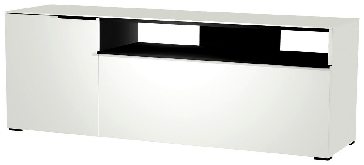 LOWBOARD Schwarz, Weiss  160/58/45 cm  - Weiss/Schwarz, Design, Glas/Holzwerkstoff (160/58/45cm) - Moderano