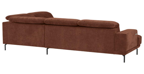 ECKSOFA Rotbraun Chenille Kopfteilverstellung, Sitztiefenverstellung  - Rotbraun/Schwarz, Design, Textil/Metall (307/243cm) - Xora