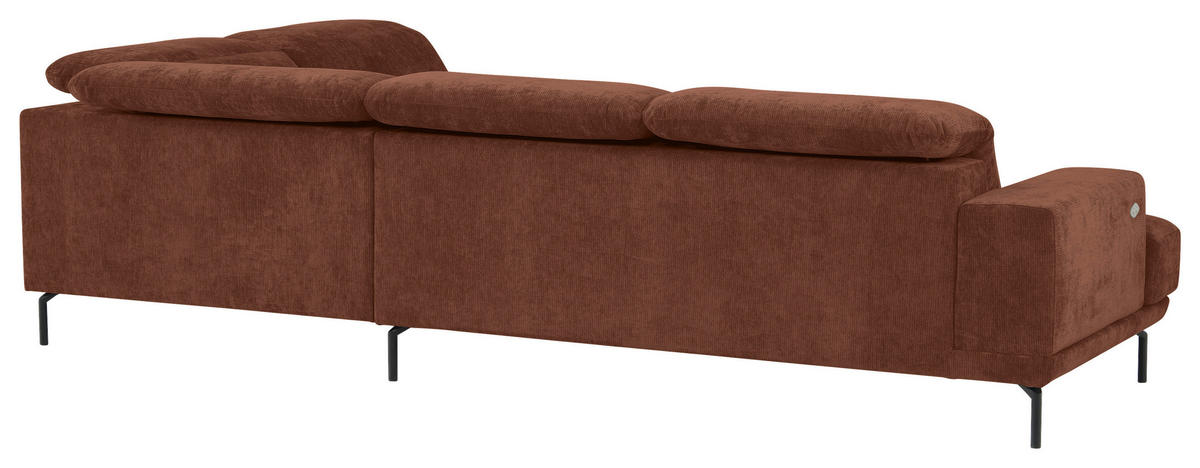 ECKSOFA Rotbraun Chenille Kopfteilverstellung, Sitztiefenverstellung  - Rotbraun/Schwarz, Design, Textil/Metall (307/243cm) - Xora