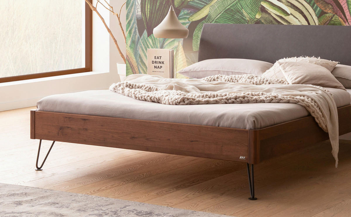 BETT 140/200 cm  in Anthrazit, Nussbaumfarben, Dunkelgrau   - Dunkelgrau/Anthrazit, Modern, Holz/Textil (140/200cm) - Hasena