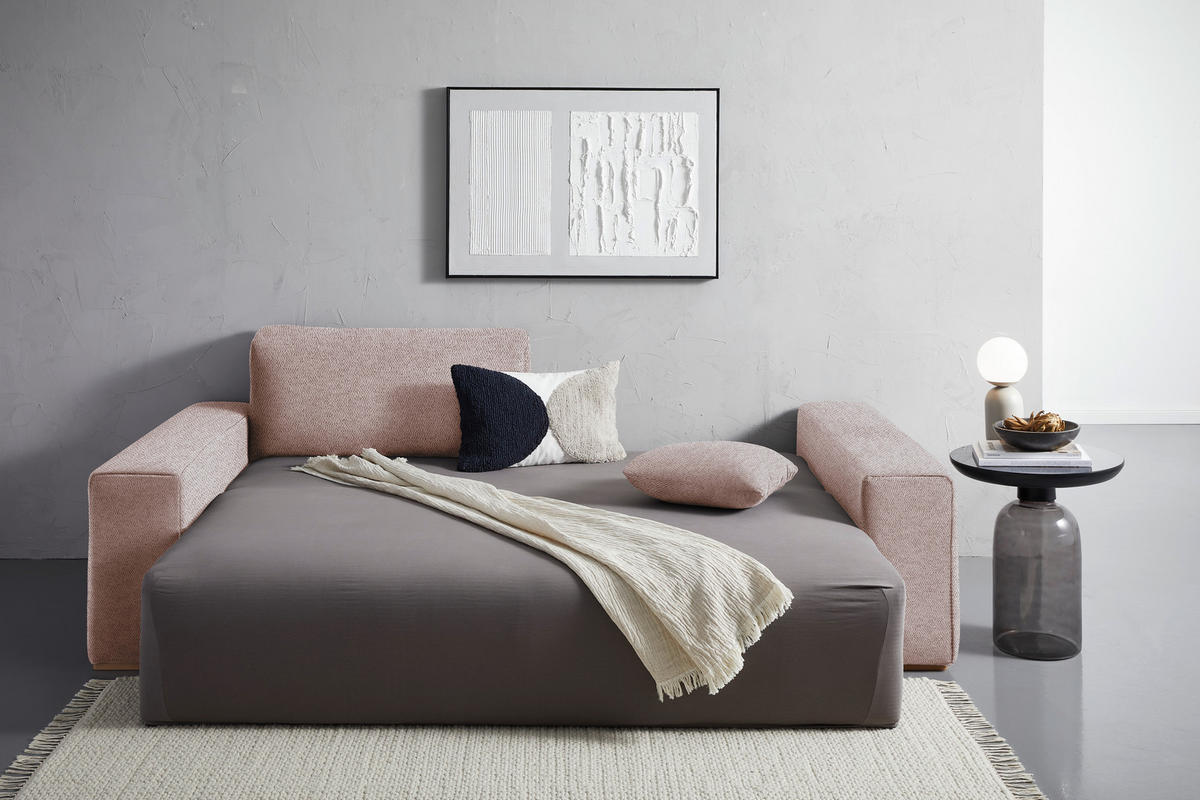 SCHLAFSOFA in Flachgewebe Altrosa  - Buchefarben/Schwarz, Konventionell, Holz/Kunststoff (255/86/123cm) - Livetastic
