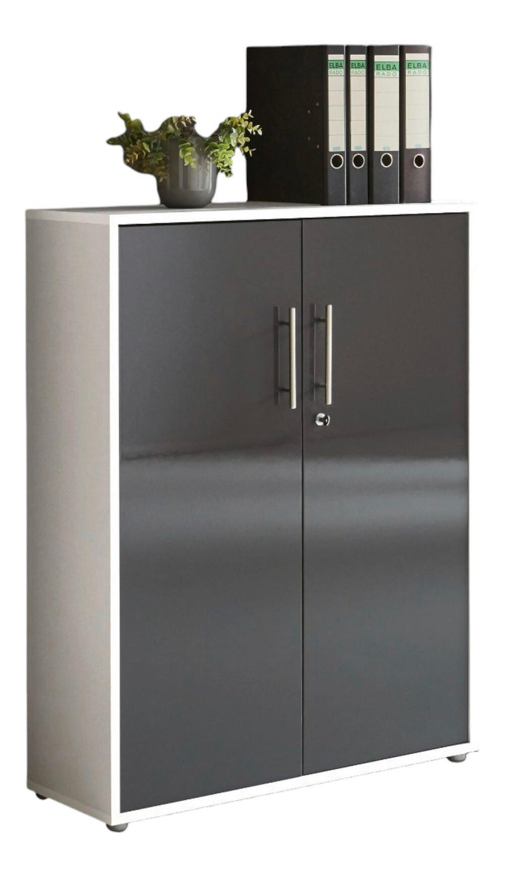 Mid.you Aktenschrank Weiß, Anthrazit Hochglanz 84.4x113.6x33 cm